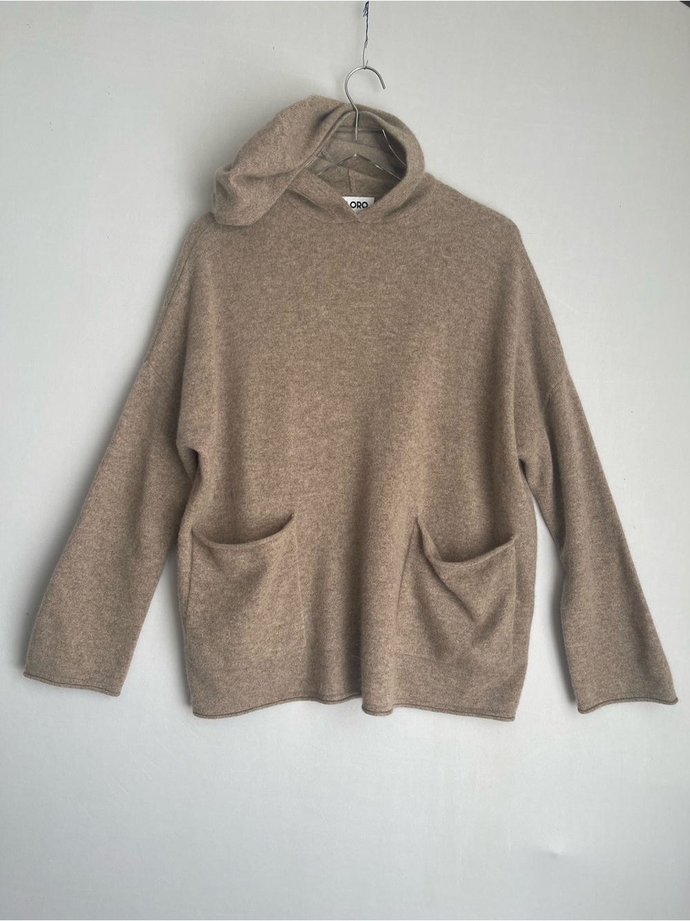 Filaro 2 Ply Cashmere Puplover Hoodie Oatmeal Tan Oversized S